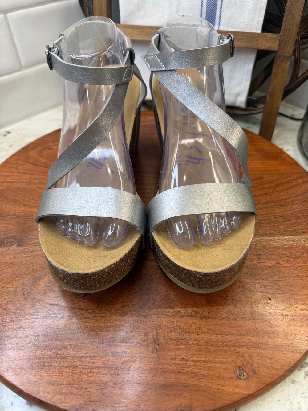 Women’s Silver Cork Wedge Sandals with Ankle Strap  Blowfish "hazard"